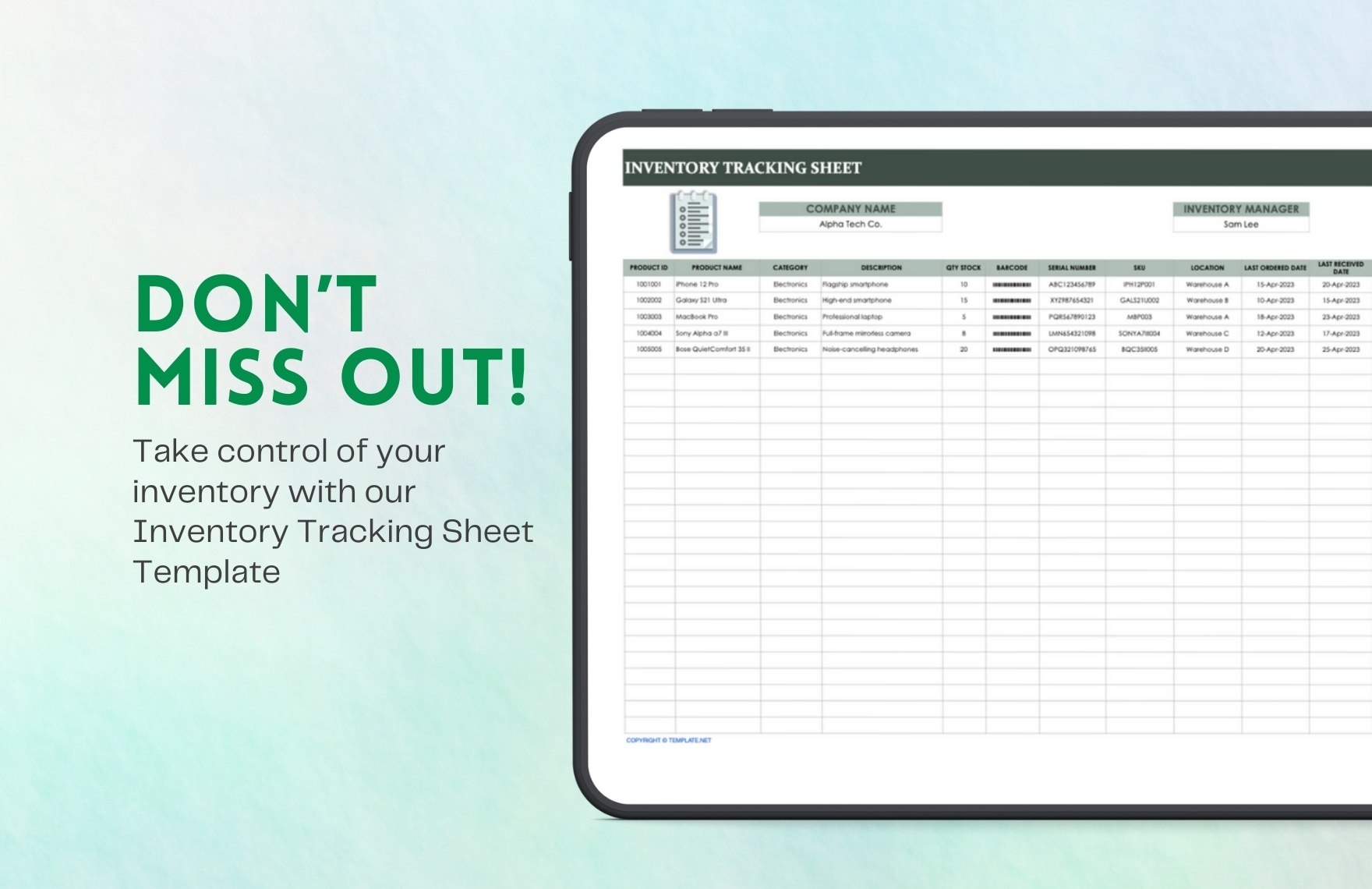 Inventory Tracking Sheet Template