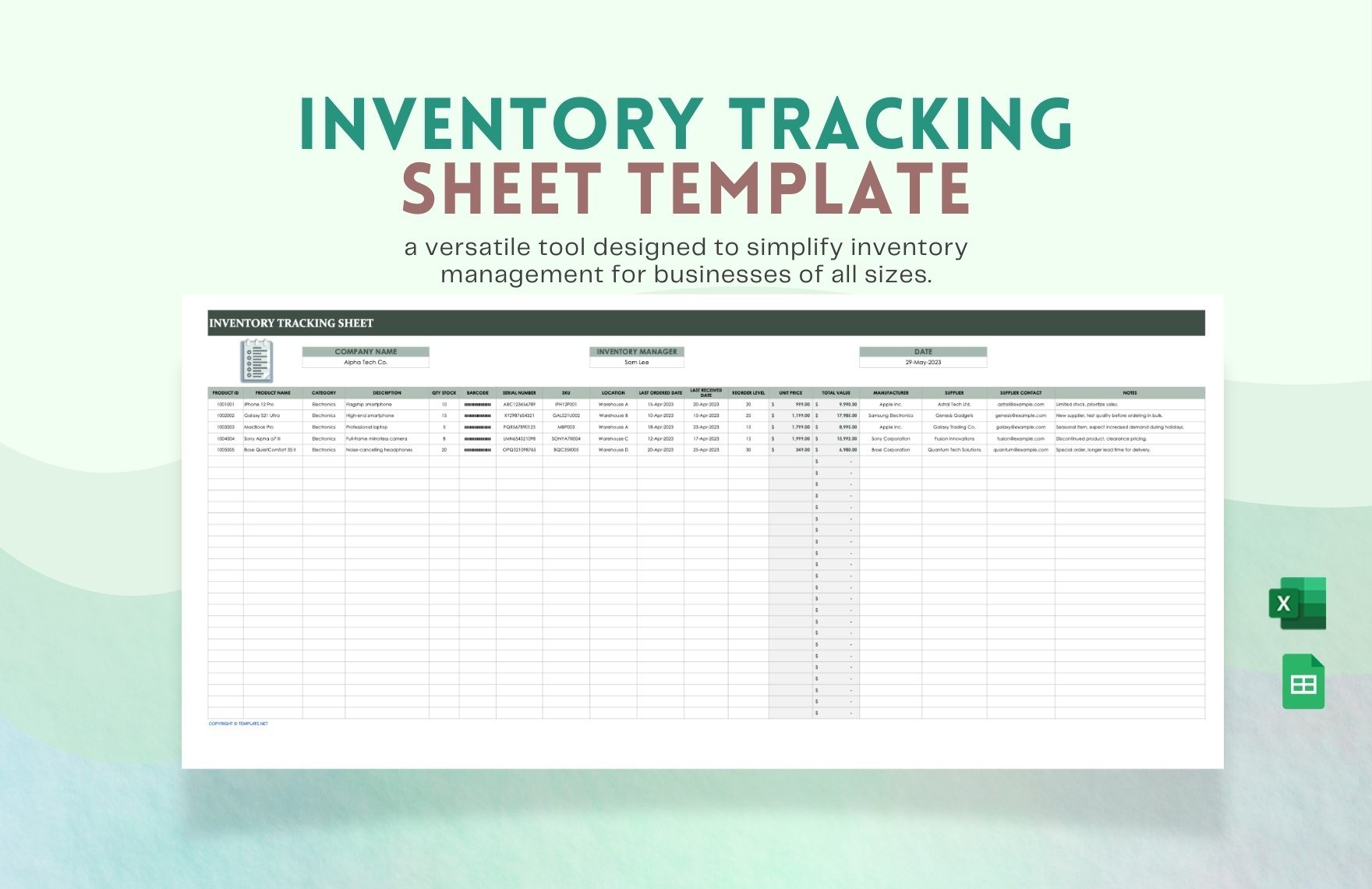 Inventory Tracking Sheet Template