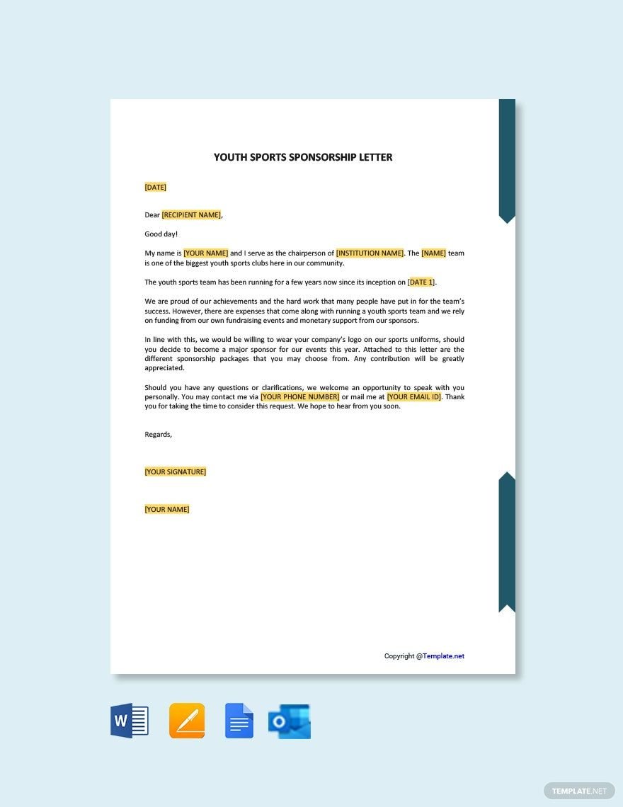 Youth Sports Sponsorship Letter in Word, Google Docs, PDF, Apple Pages, Outlook