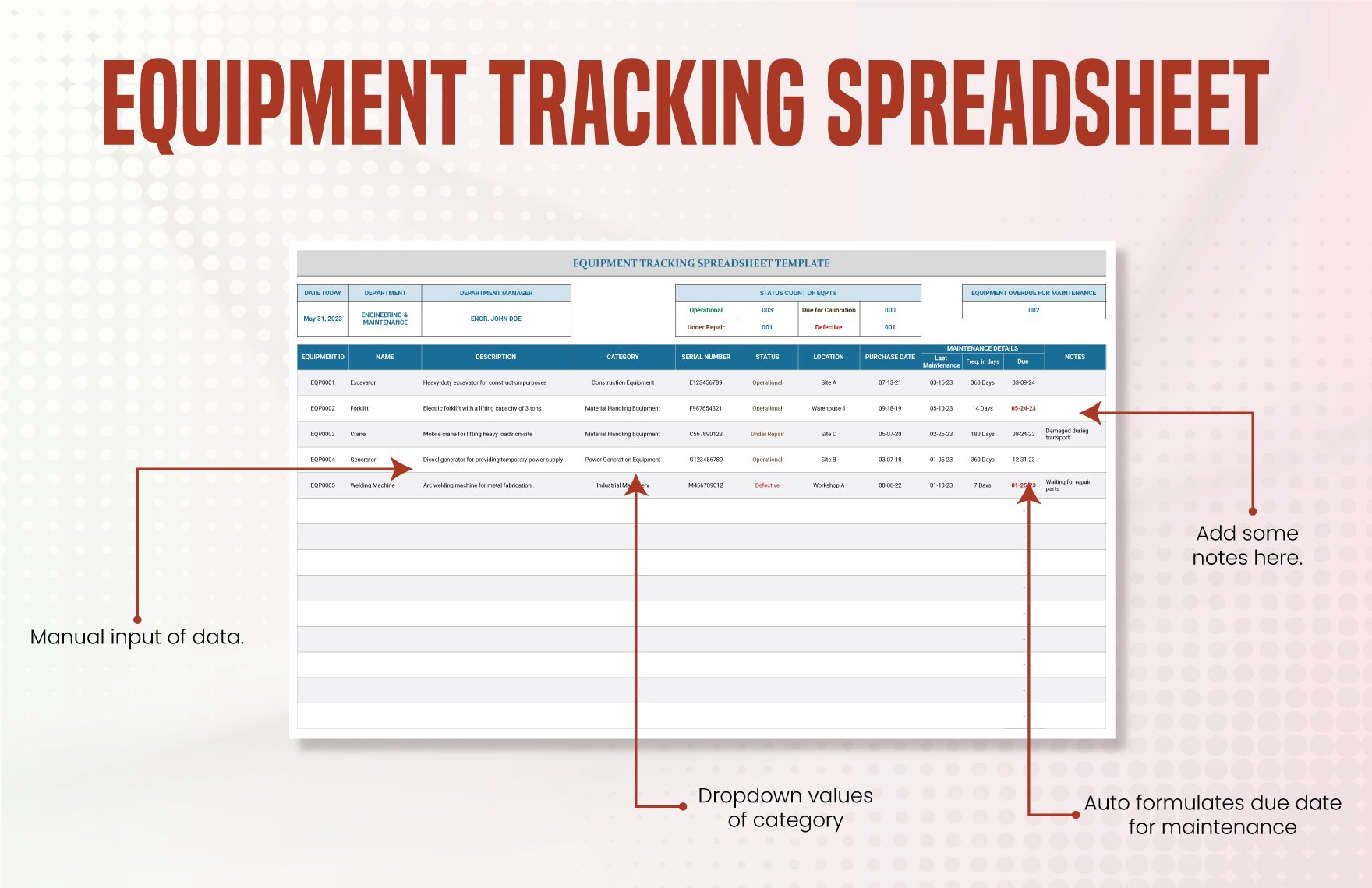 Equipment Tracking Spreadsheet Template