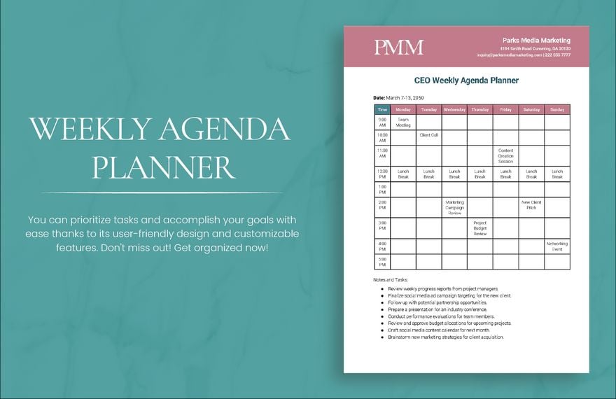 Weekly Agenda Planner Template