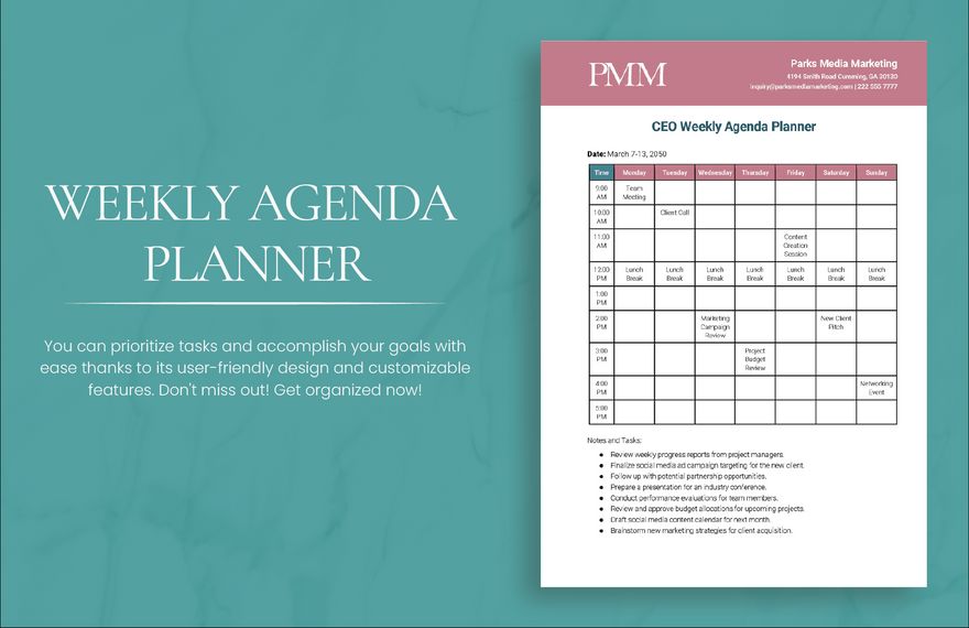 Weekly Agenda Planner Template Download In Word Google Docs 
