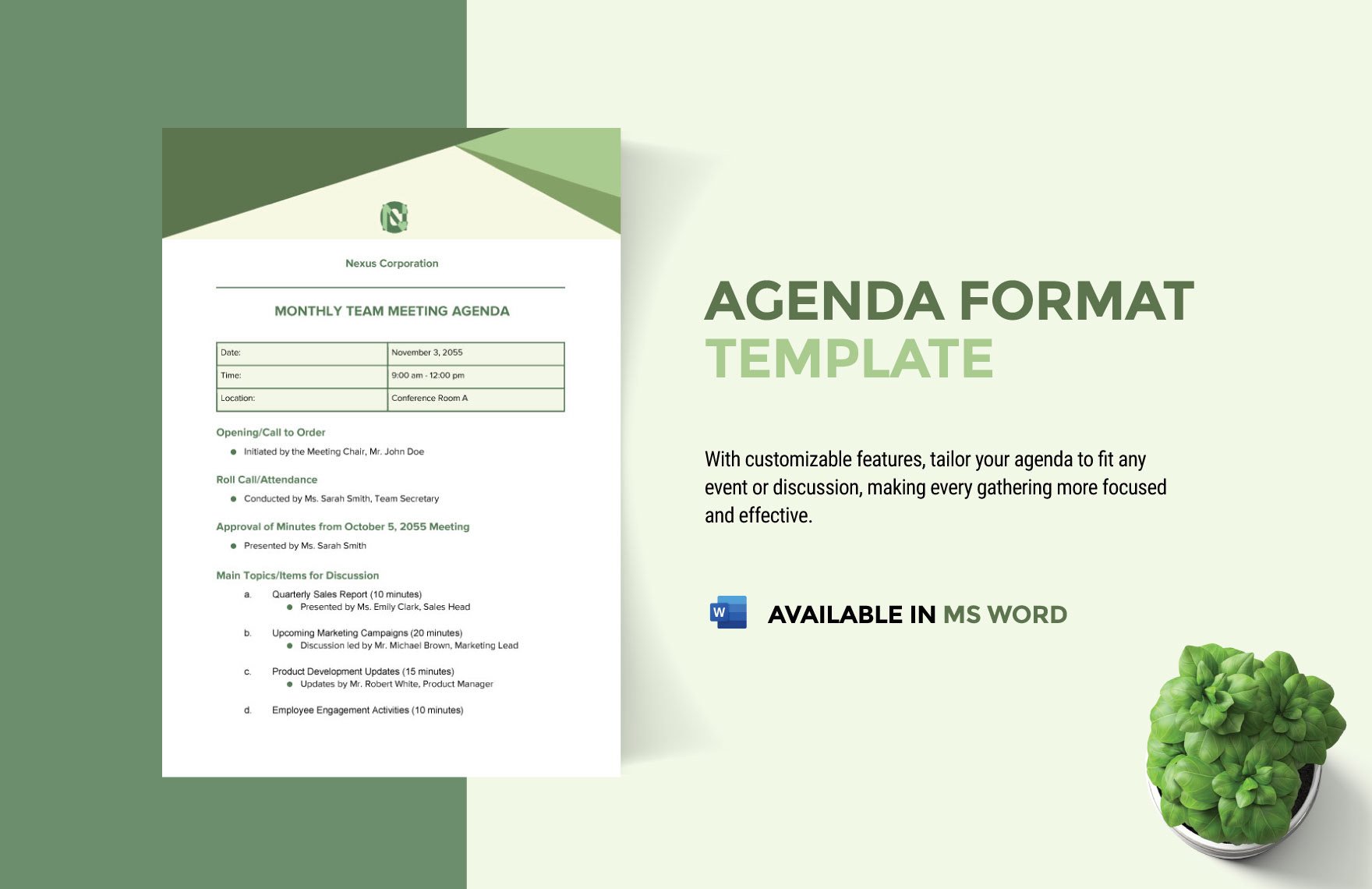 Free Agenda Format Template in Word