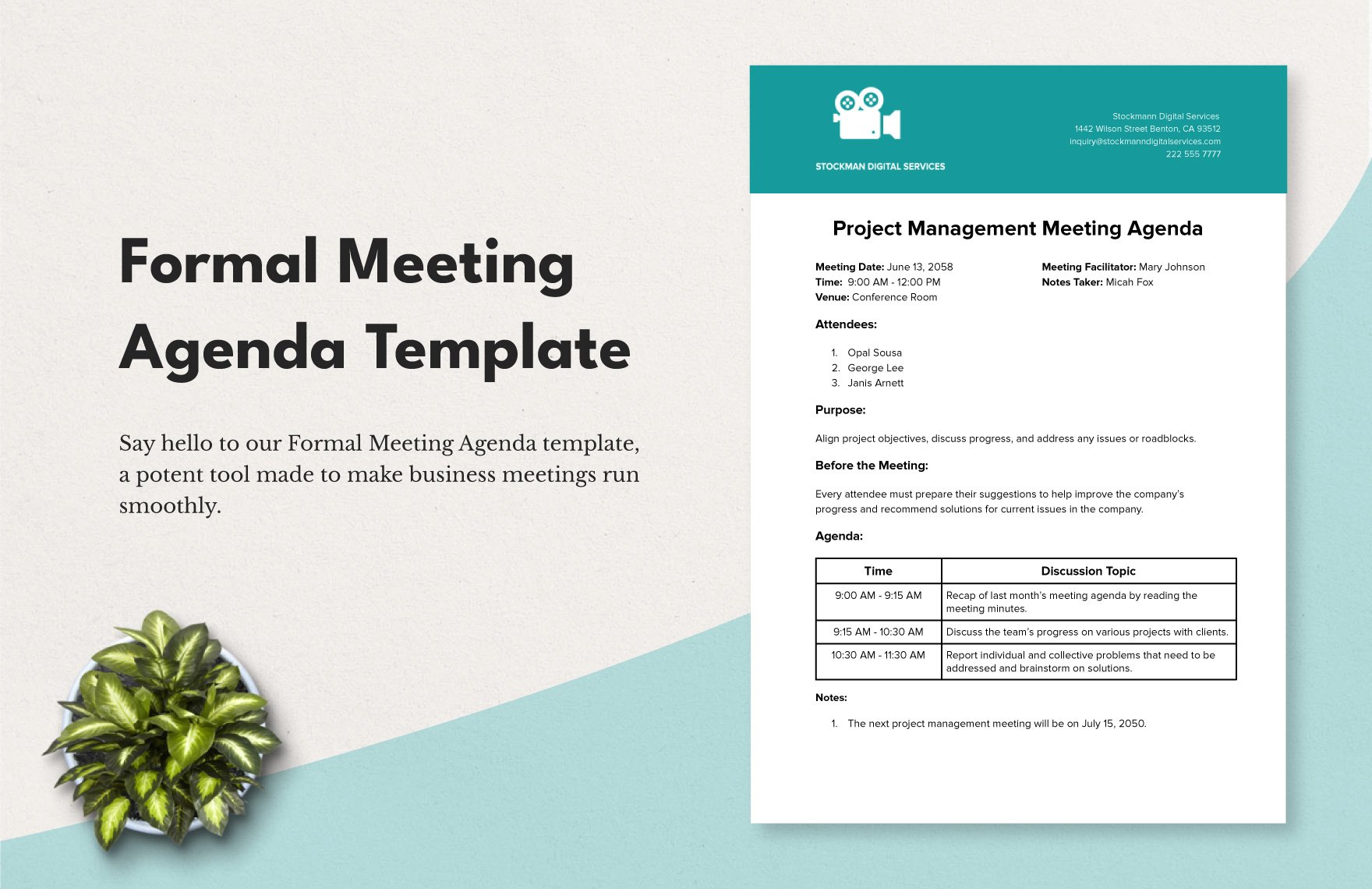 Formal Meeting Agenda Template in Word, Google Docs