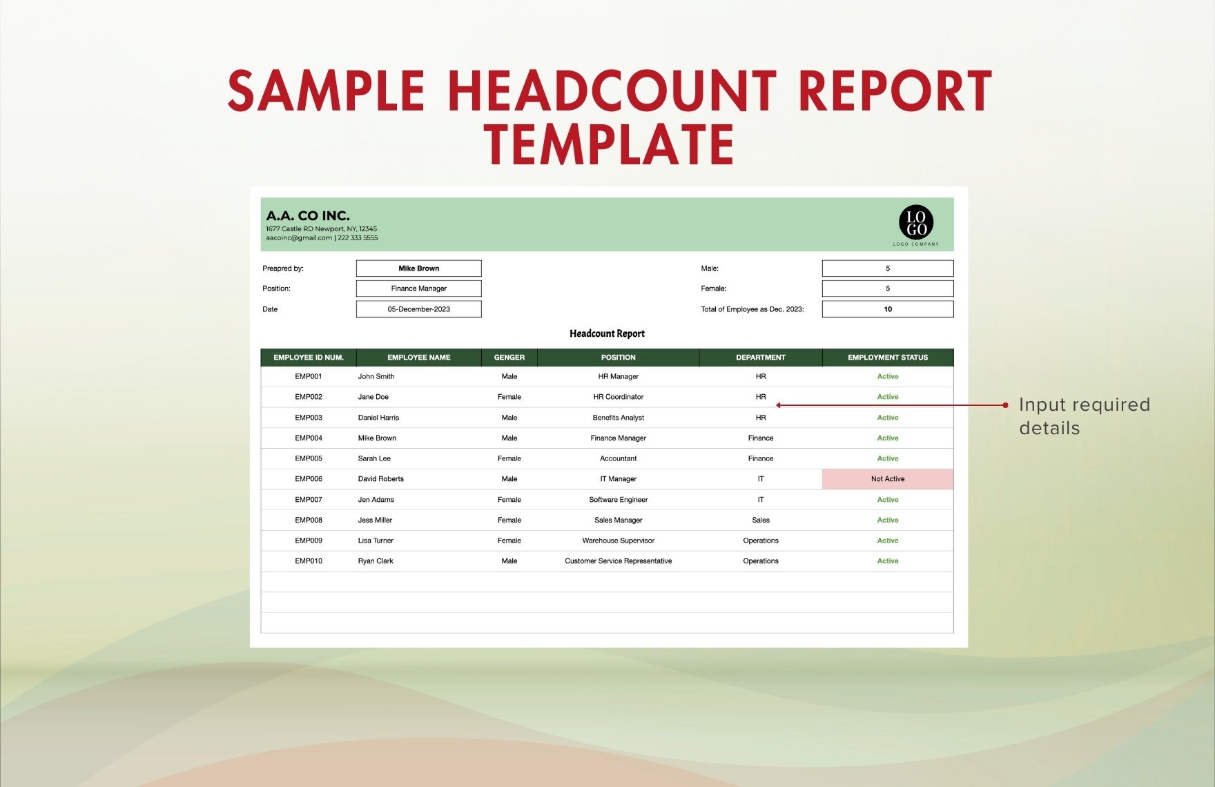 Sample Headcount Report Template