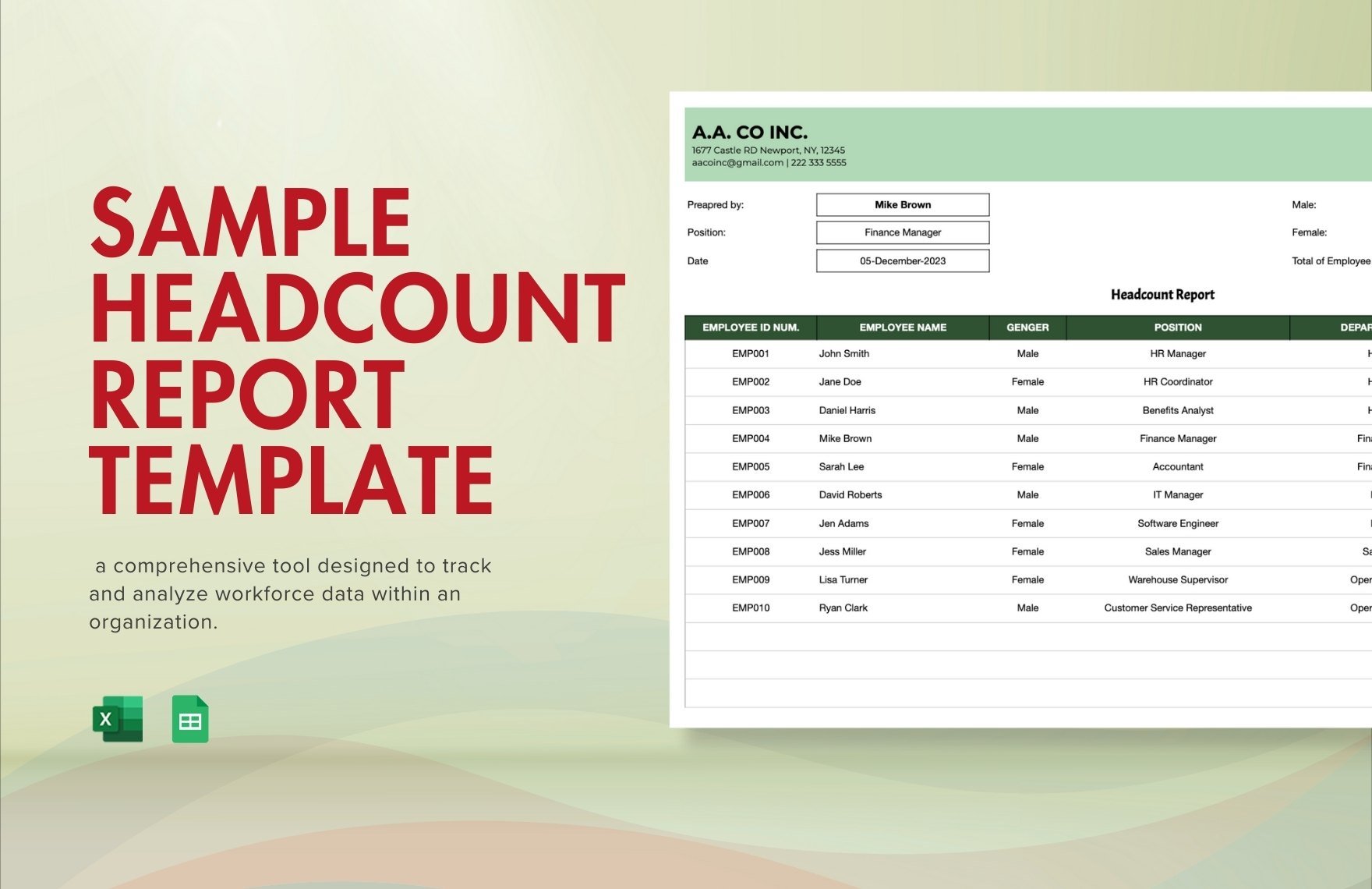 Free Sample Headcount Report Template in Excel, Google Sheets