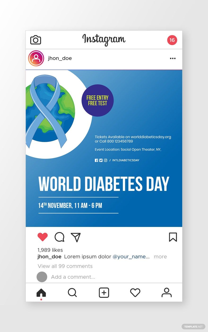 Free World Diabetes Day Instagram Post Template in PSD