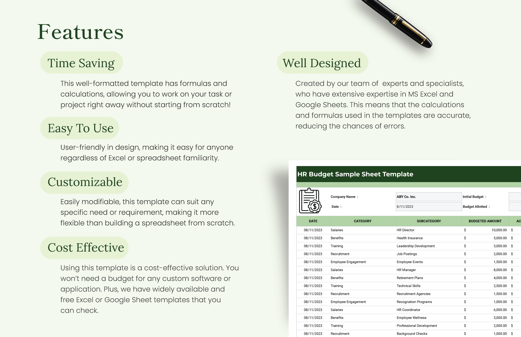 HR Budget Sample Sheet Template