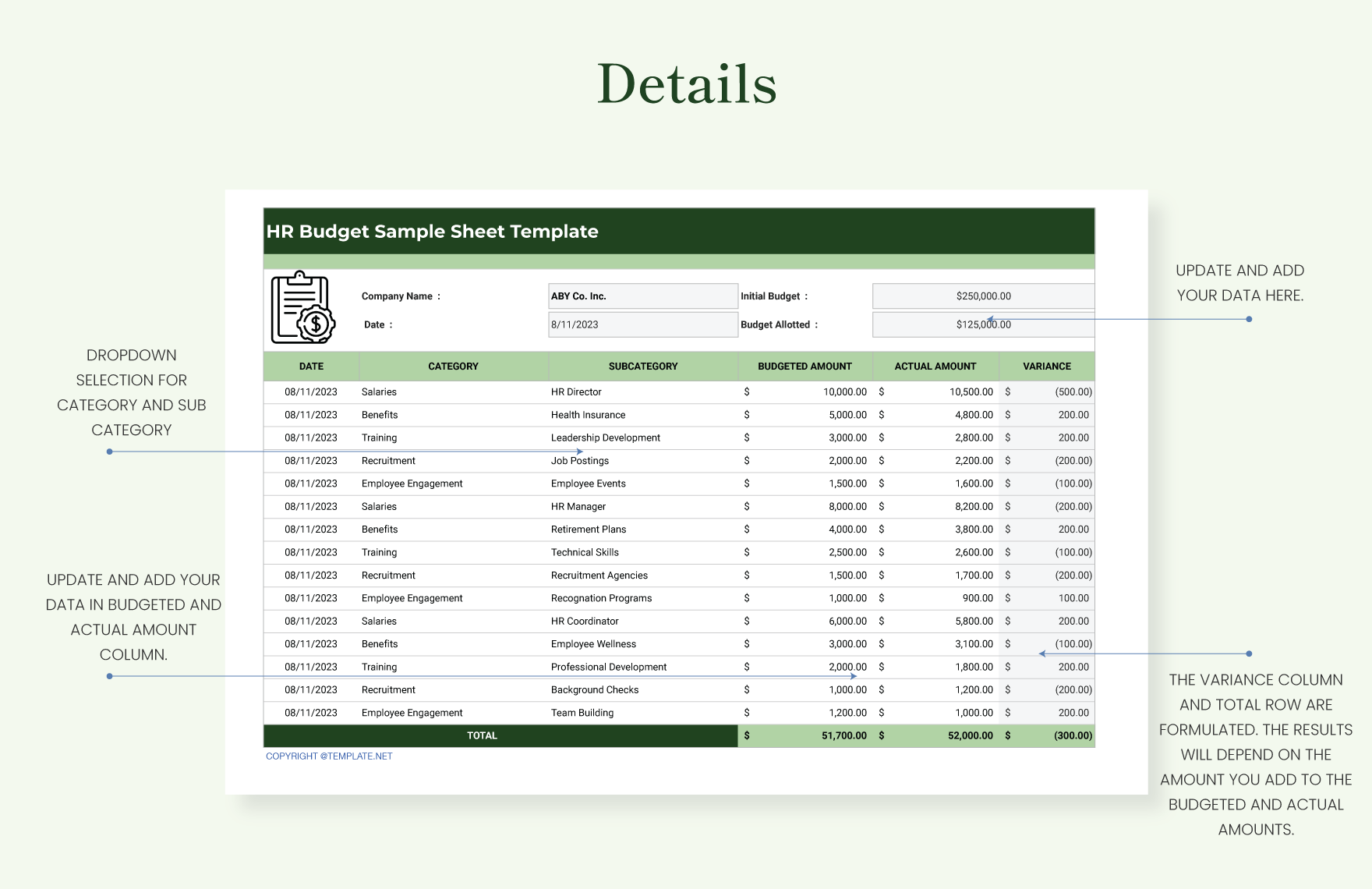 HR Budget Sample Sheet Template