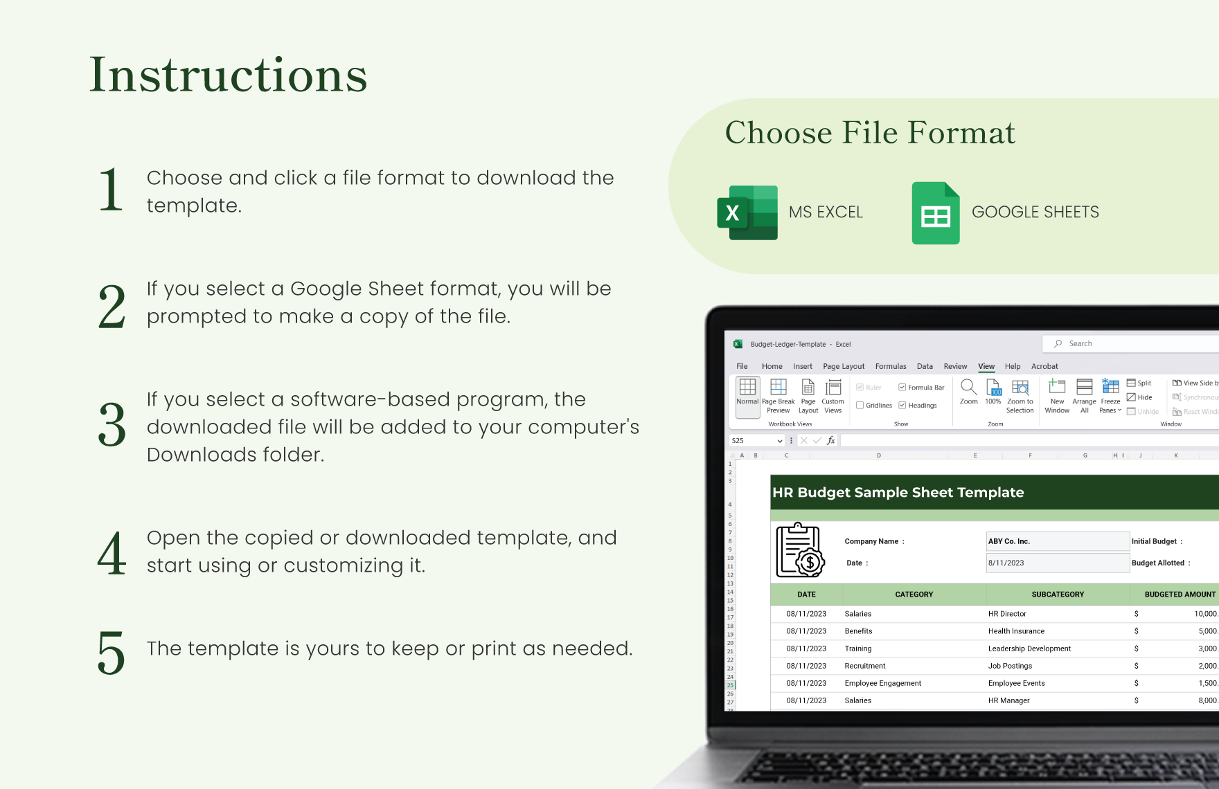 HR Budget Sample Sheet Template