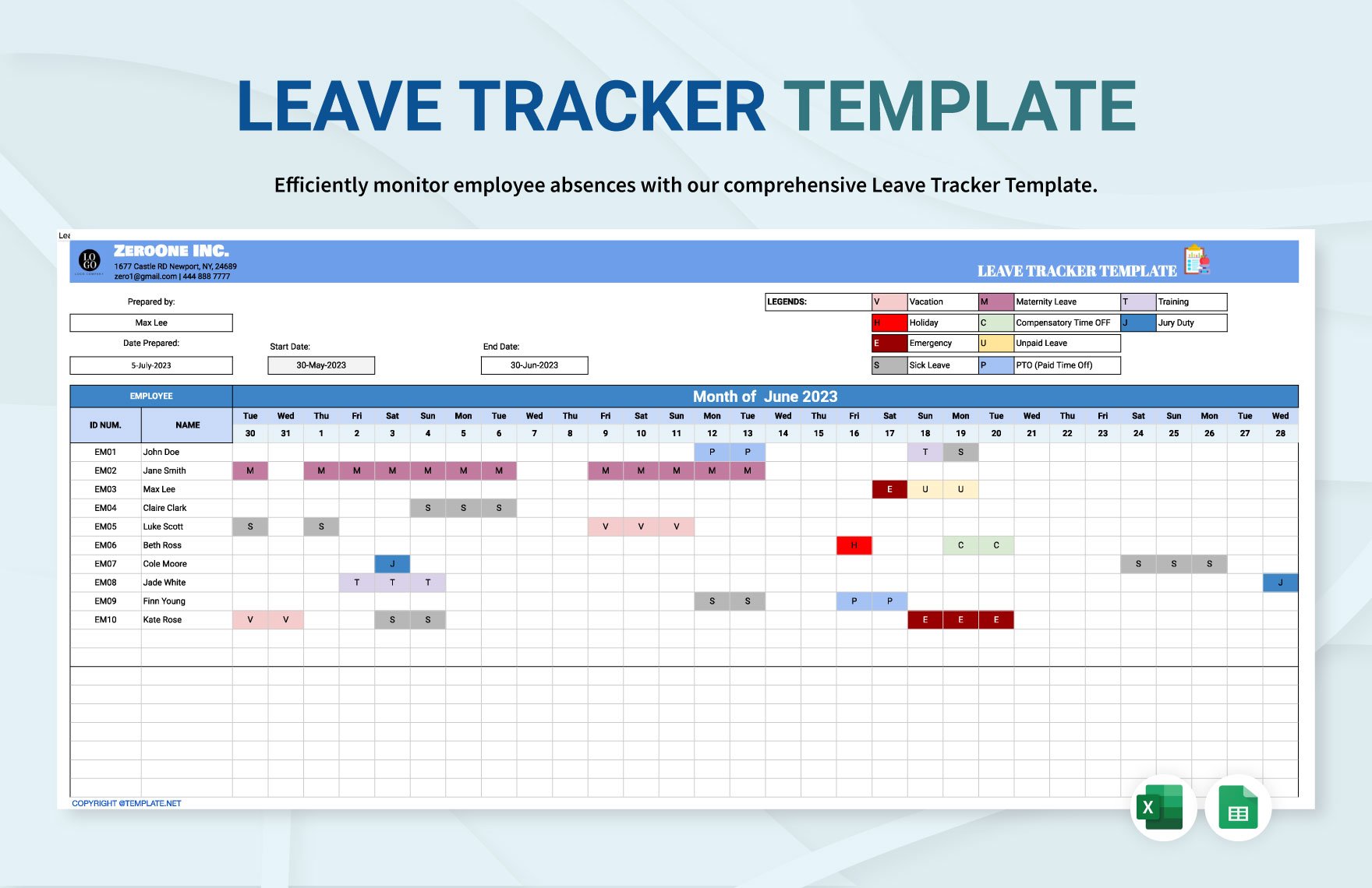 Leave Tracker Template in Excel, Google Sheets