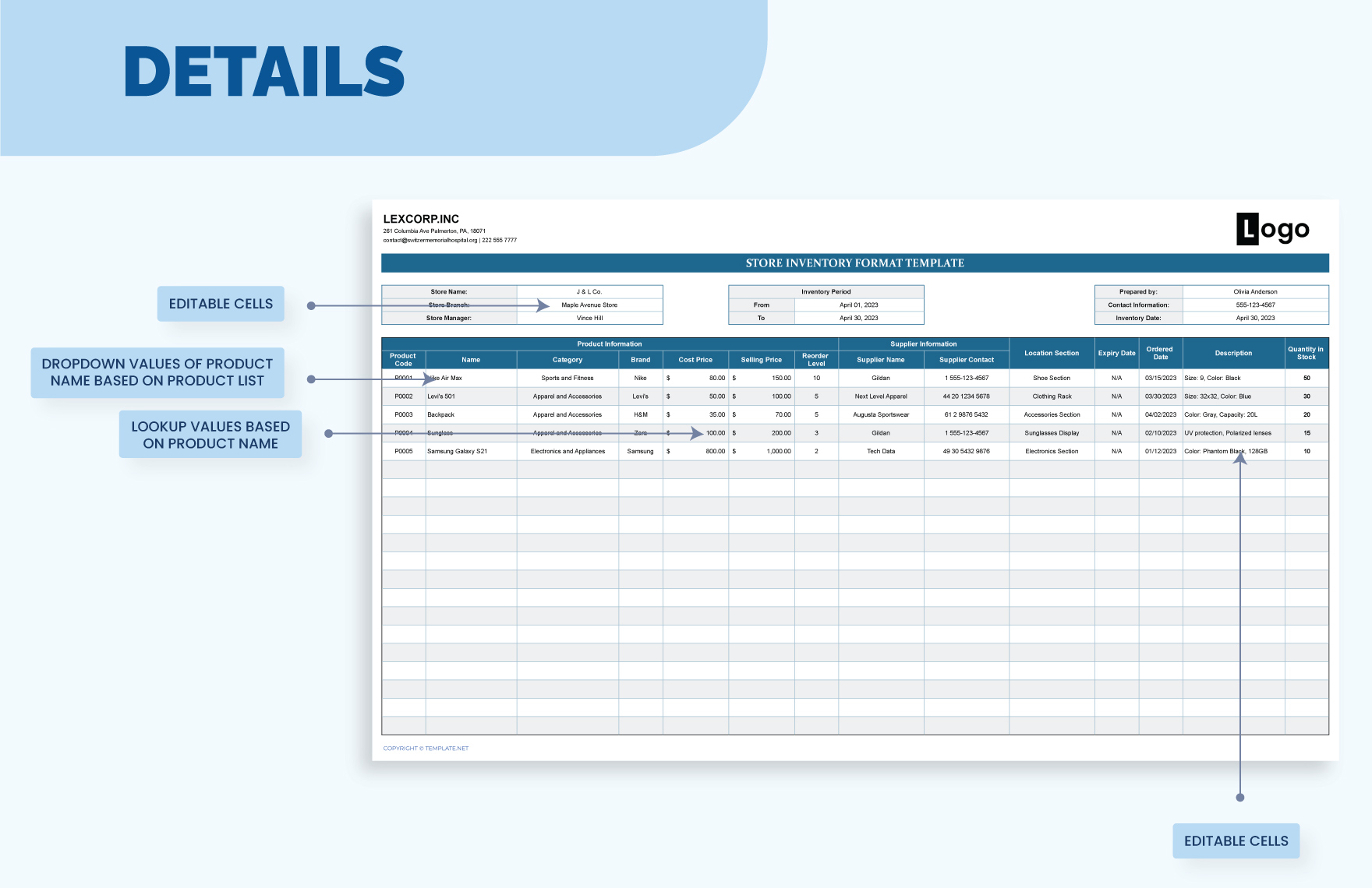 Store Inventory Format Template