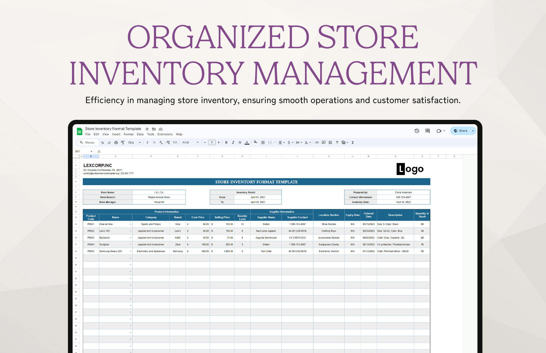 Store Inventory Format Template