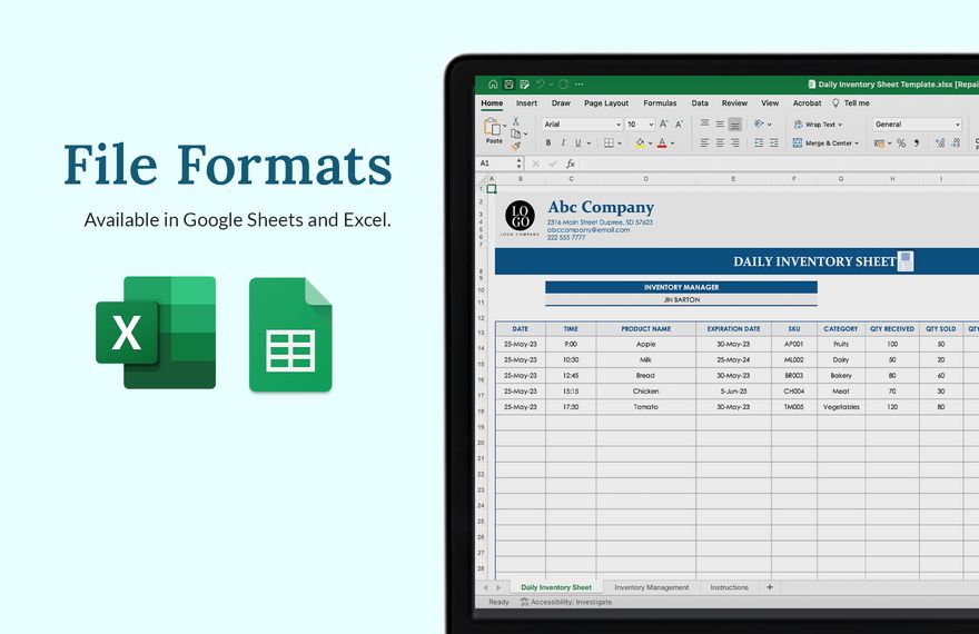 Daily Inventory Sheet Template