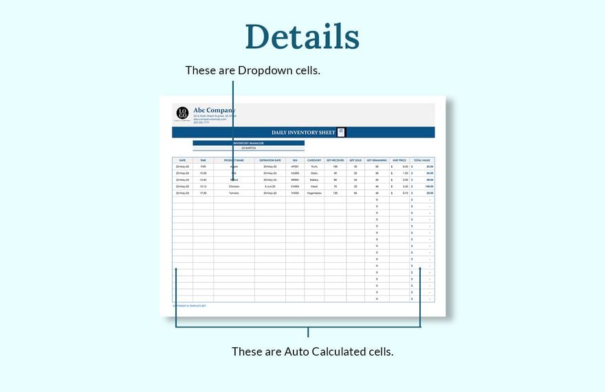 Daily Inventory Sheet Template