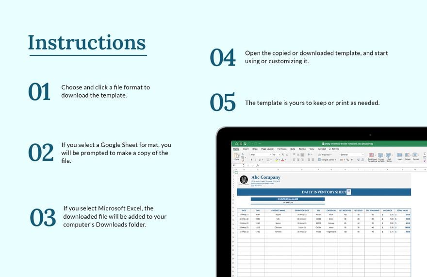 Daily Inventory Sheet Template