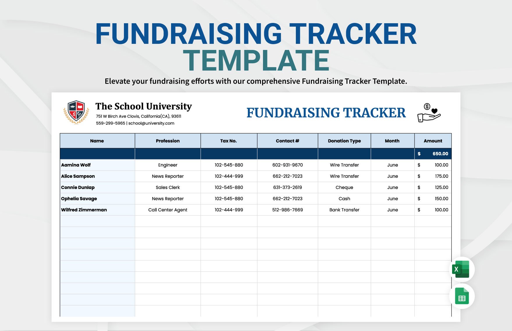 Fundraising Tracker Template in Excel, Google Sheets