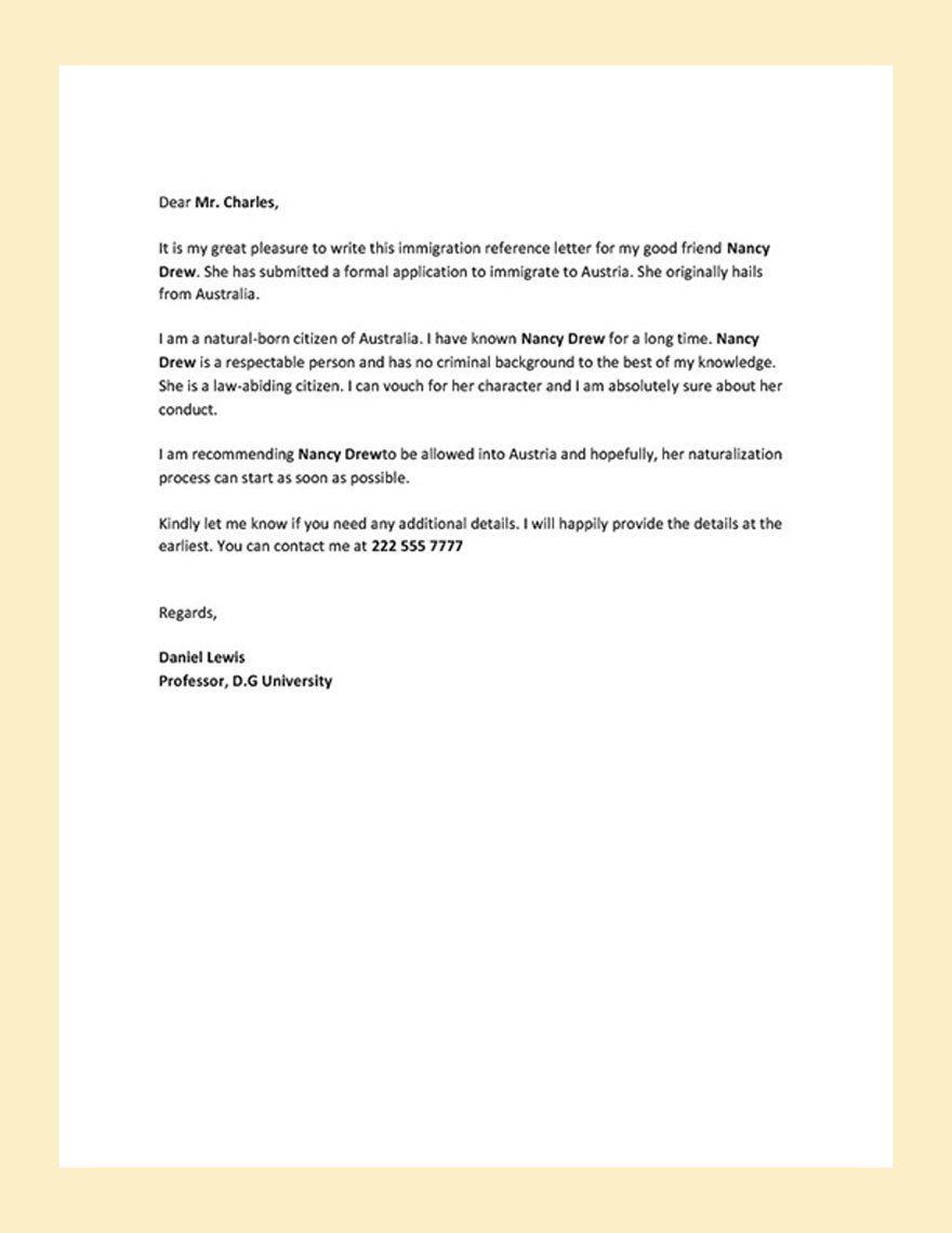 Immigration Reference Letter Template