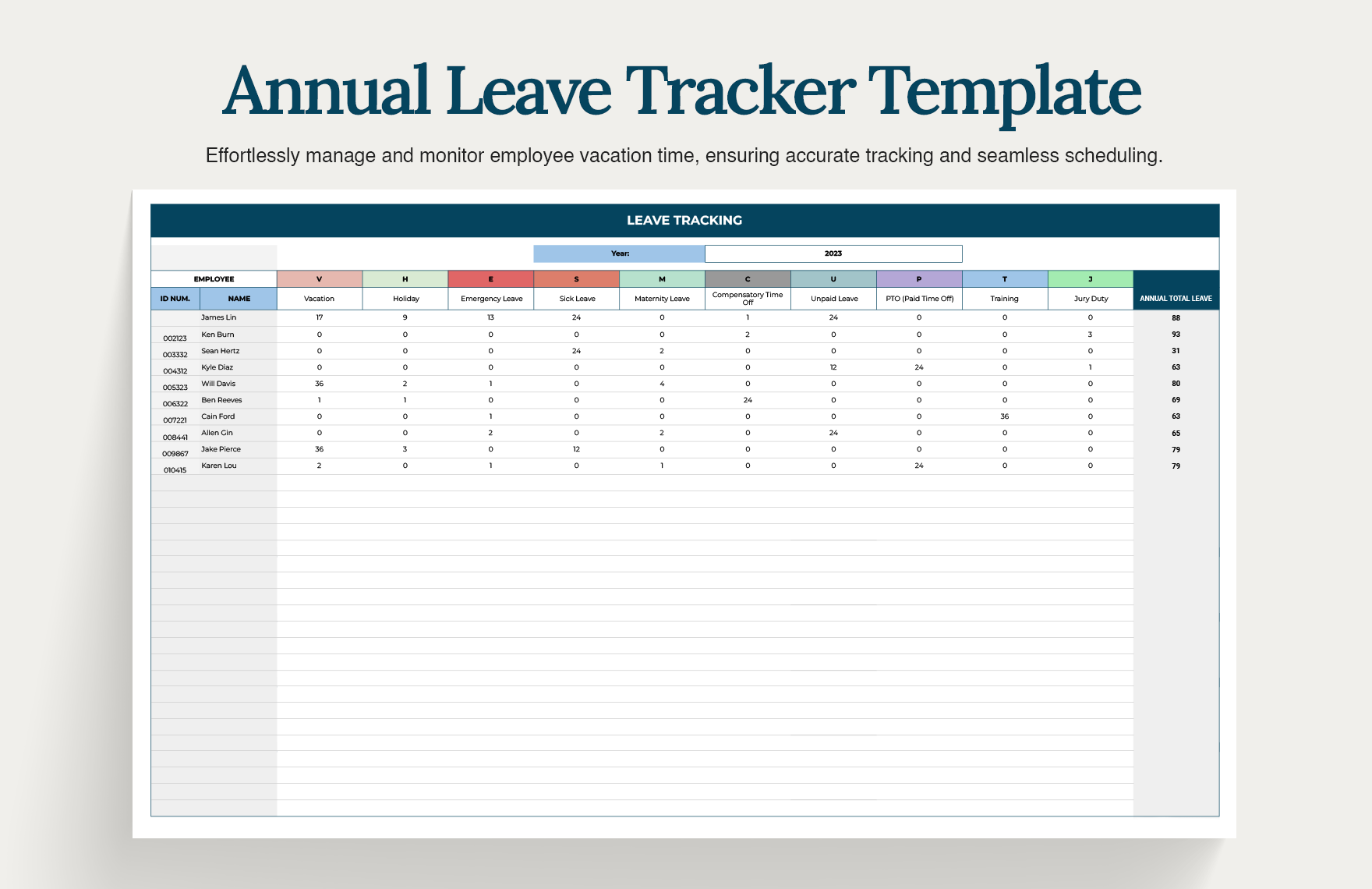 Annual Leave Tracker Template Download in Excel, Google Sheets