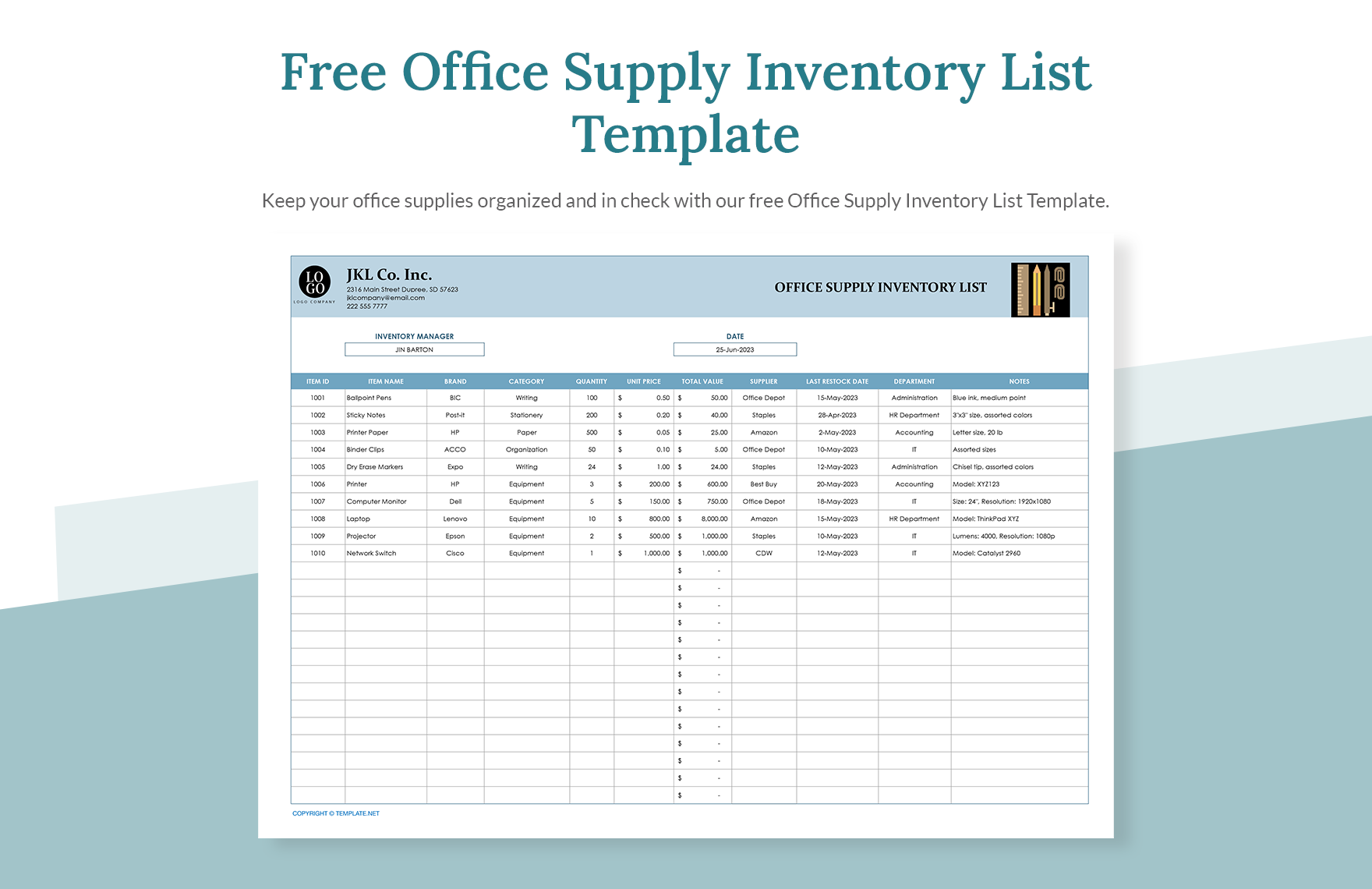 Office Supply Inventory List Template In Excel Google Sheets 