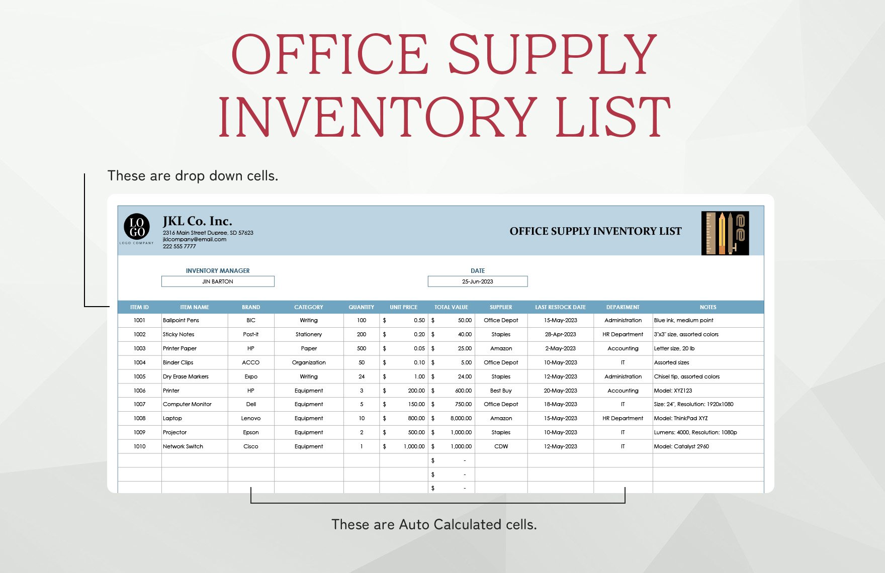 Office Supply Inventory List Template