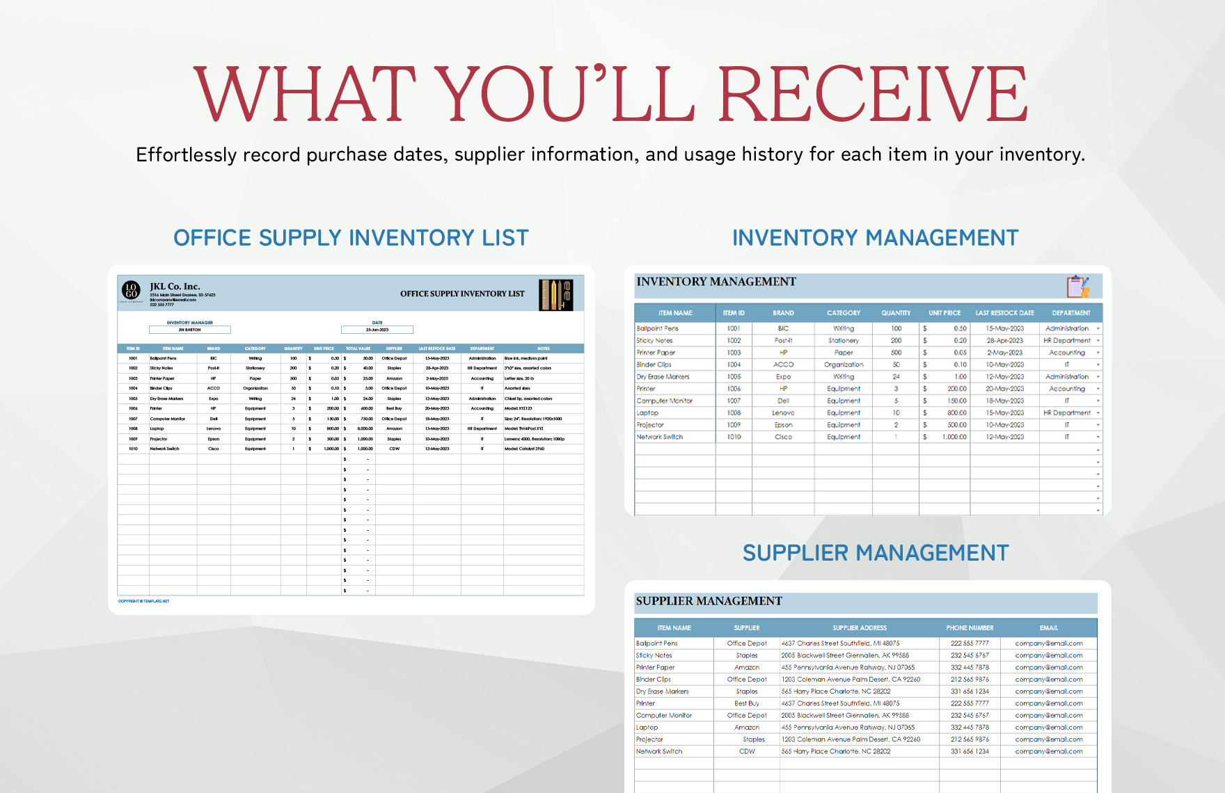 Office Supply Inventory List Template