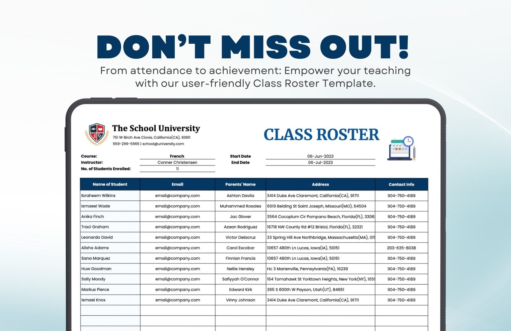 Class  Roster Template