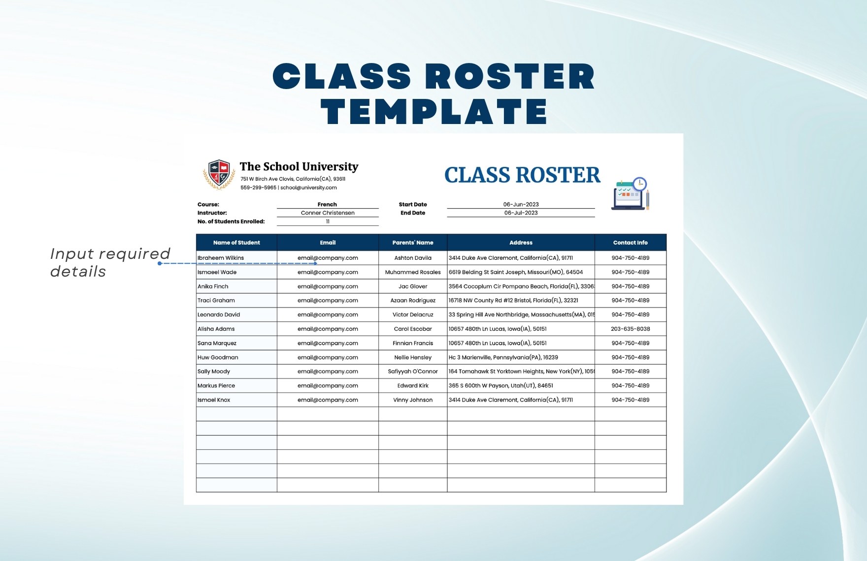 Class Roster Template In Excel Google Sheets Download Template