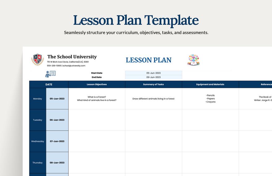 Excel Lesson Plan Template