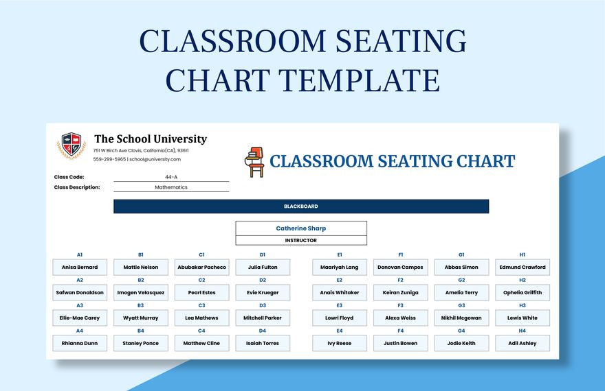 Classroom Seating Chart Template Google Sheets Excel Template