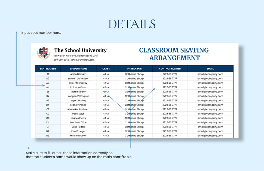 Classroom Seating Chart Template Google Sheets, Excel