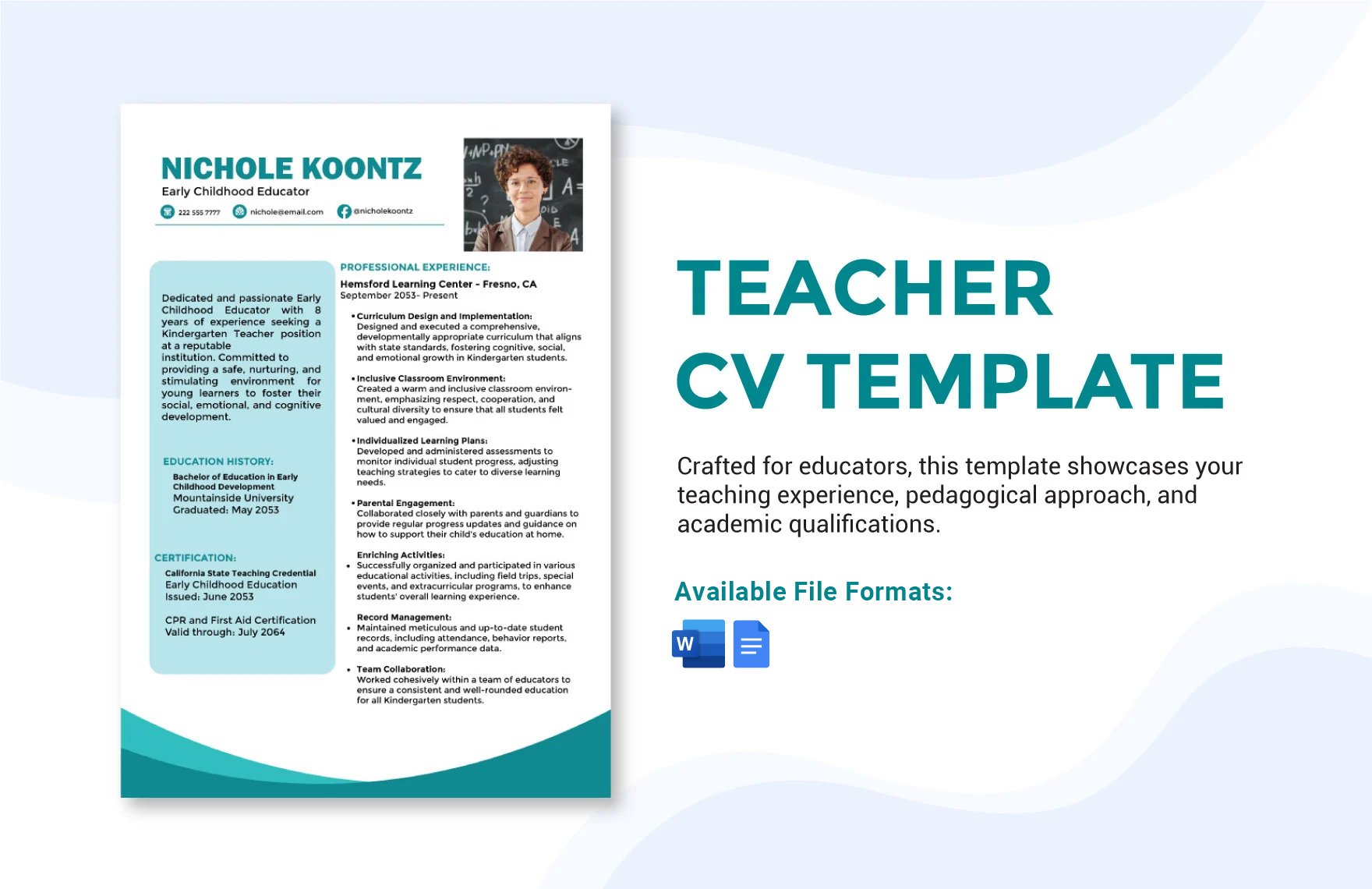 Free Teacher CV Template in Word, Google Docs