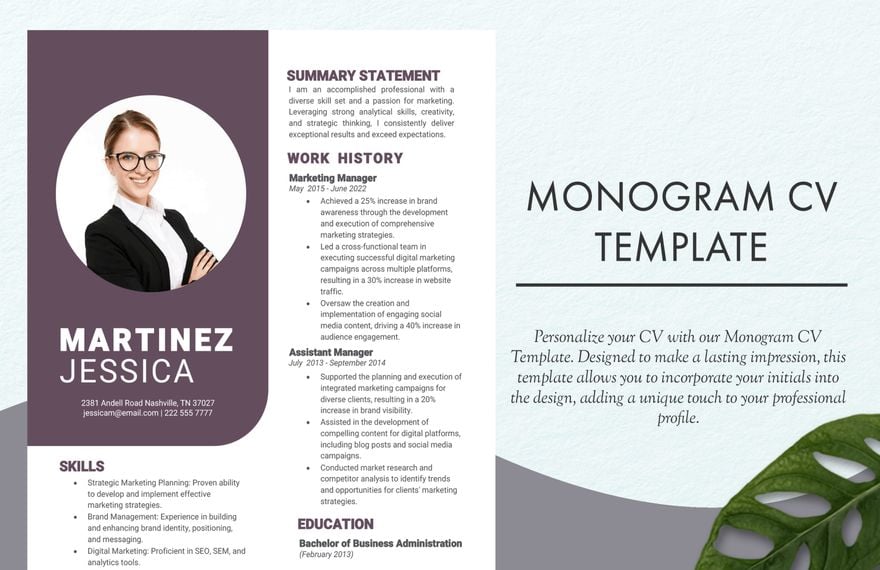 Free Monogram CV Template (Pro)