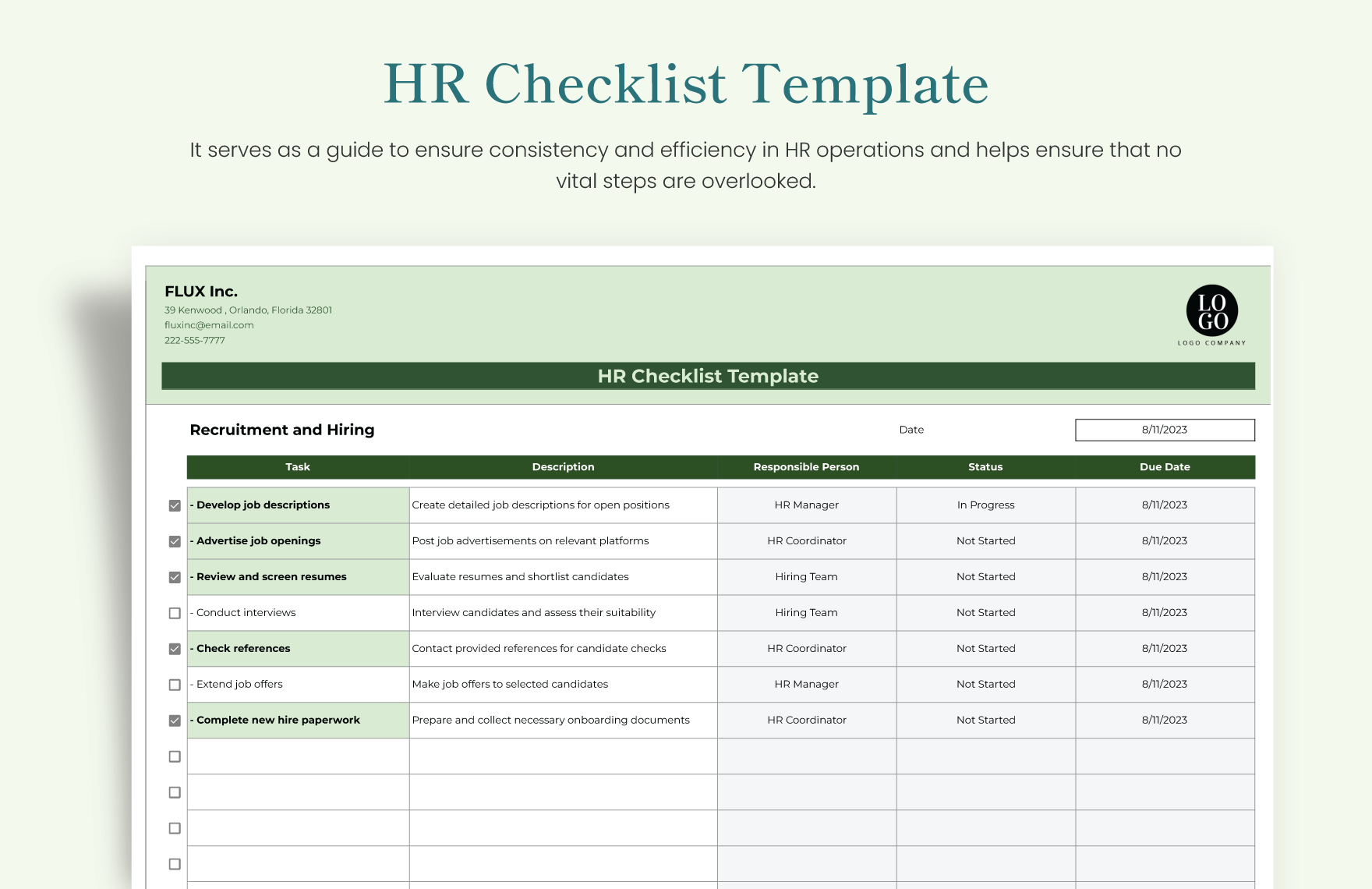HR Checklist Template