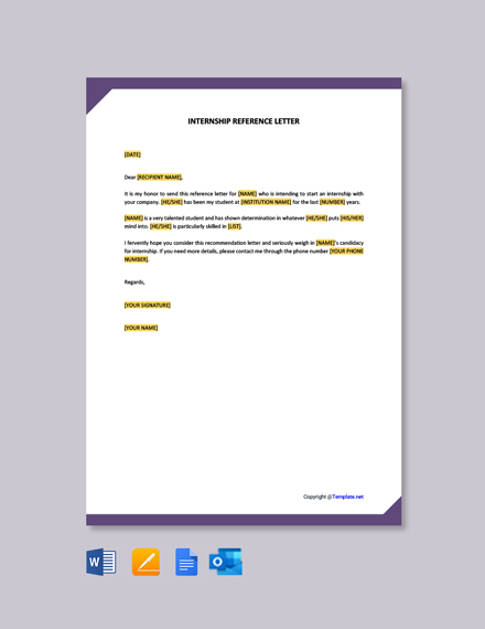 Internship Reference Letter From Employer Template [Free PDF] - Google ...