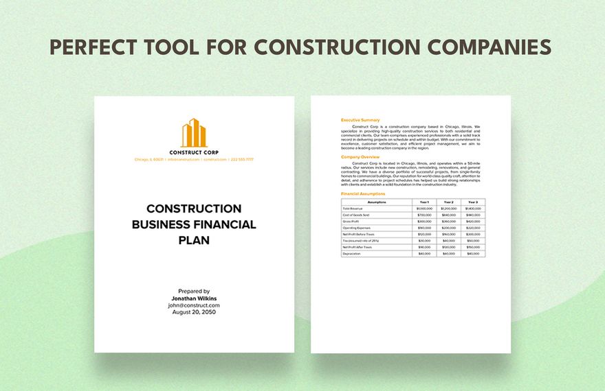 Construction Business Plan Financial Template