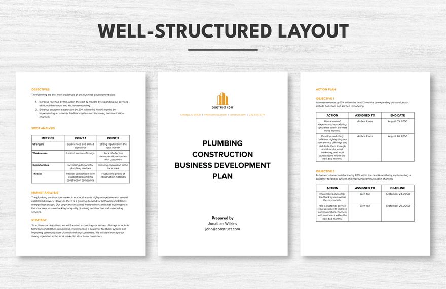 Plumbing Construction Business Development Plan Template