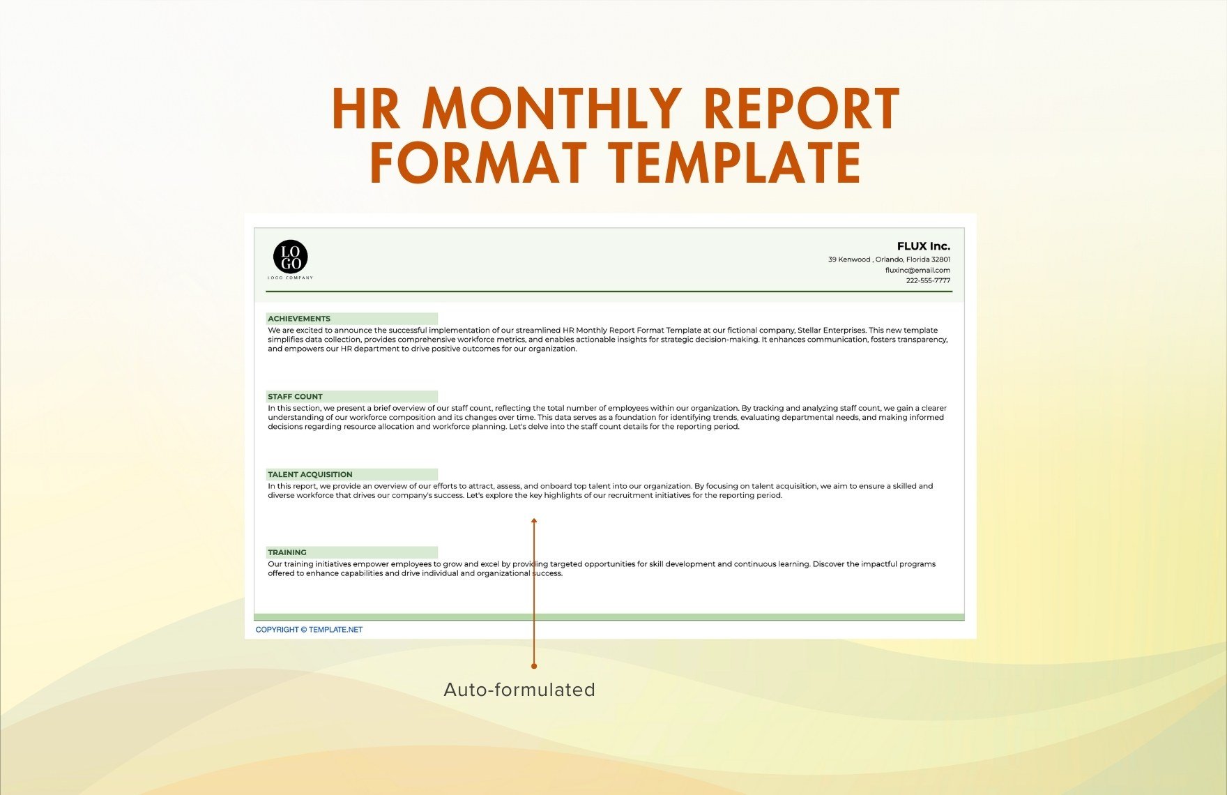 HR Monthly Report Format Template