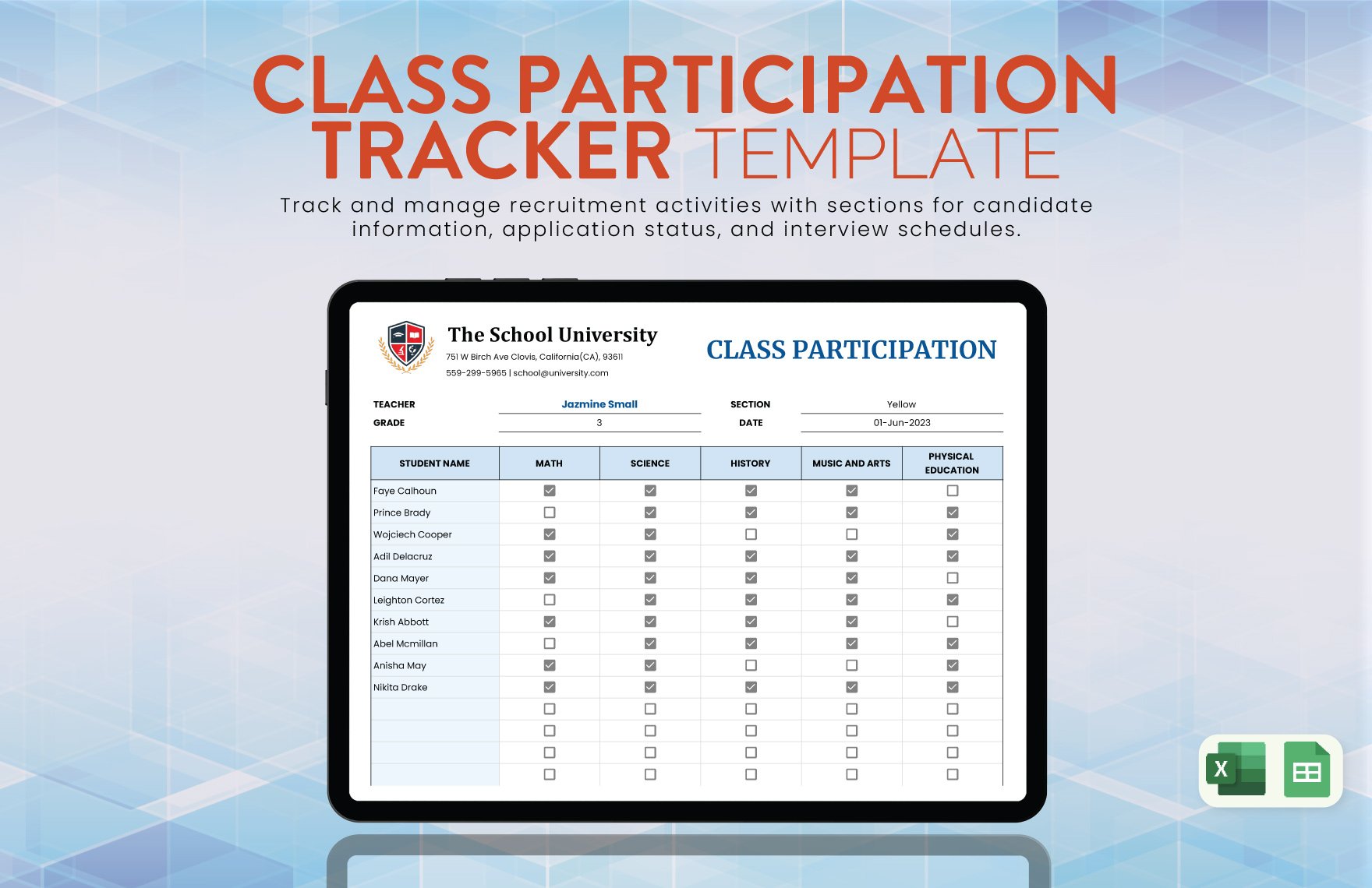 Class Participation Tracker Template in Excel, Google Sheets