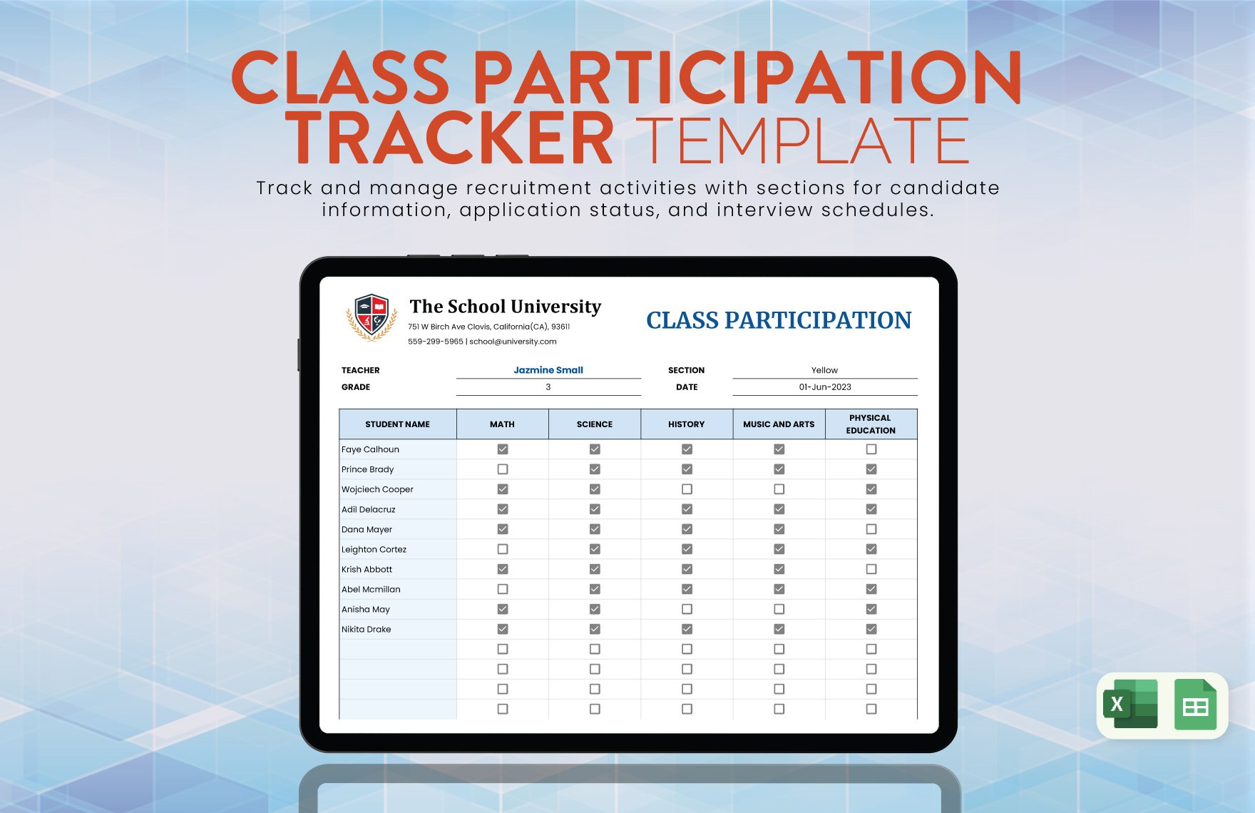 Class Participation Tracker Template in Excel, Google Sheets - Download | Template.net