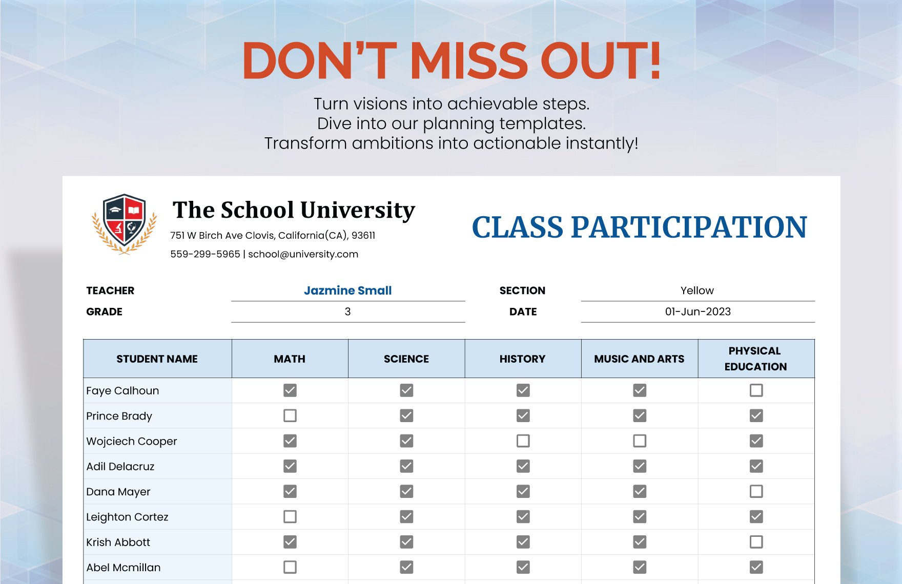 Class Participation Tracker Template