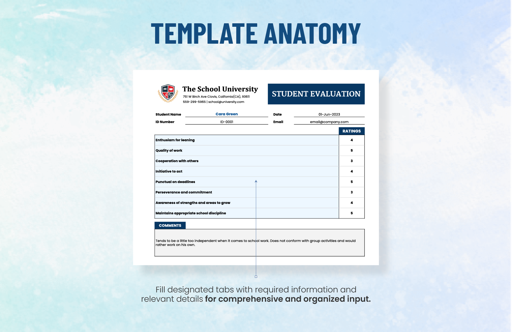 Student Evaluation Sheet Template