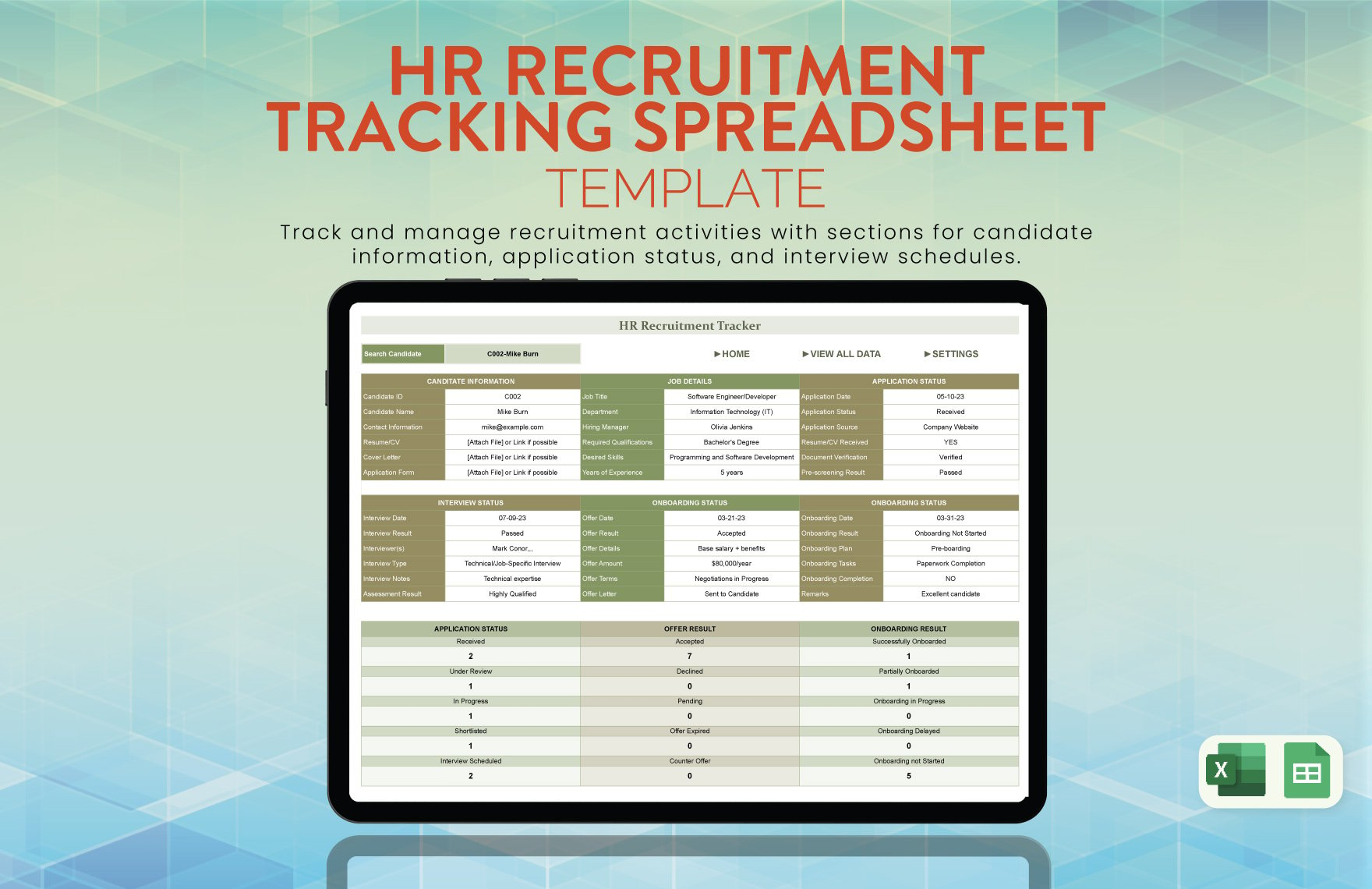 HR Recruitment Tracking Spreadsheet Template in Excel, Google Sheets