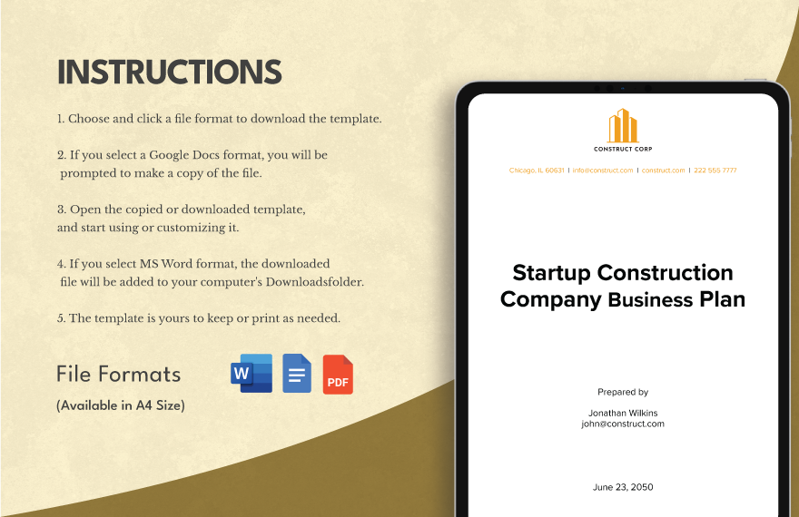 startup construction company business plan example