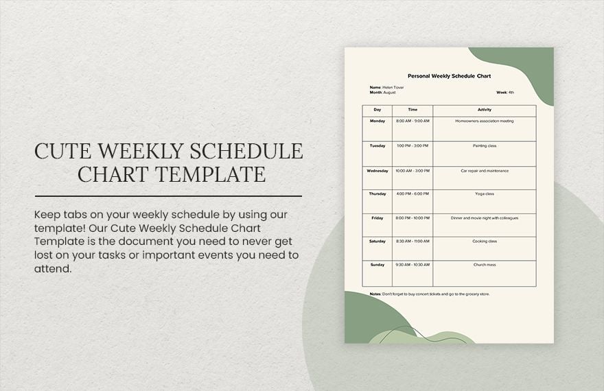 Cute Weekly Schedule Chart Template