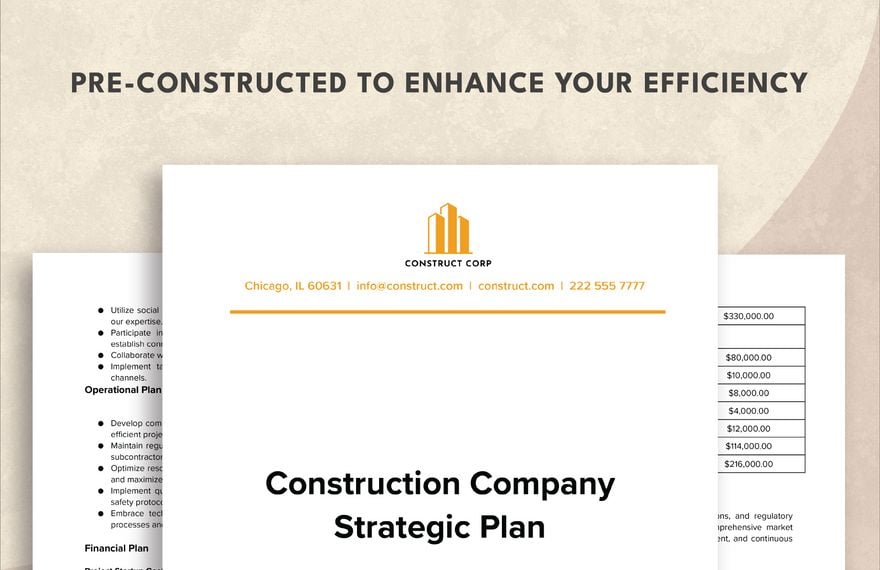Sample of Strategic Plan Template for Construction Company