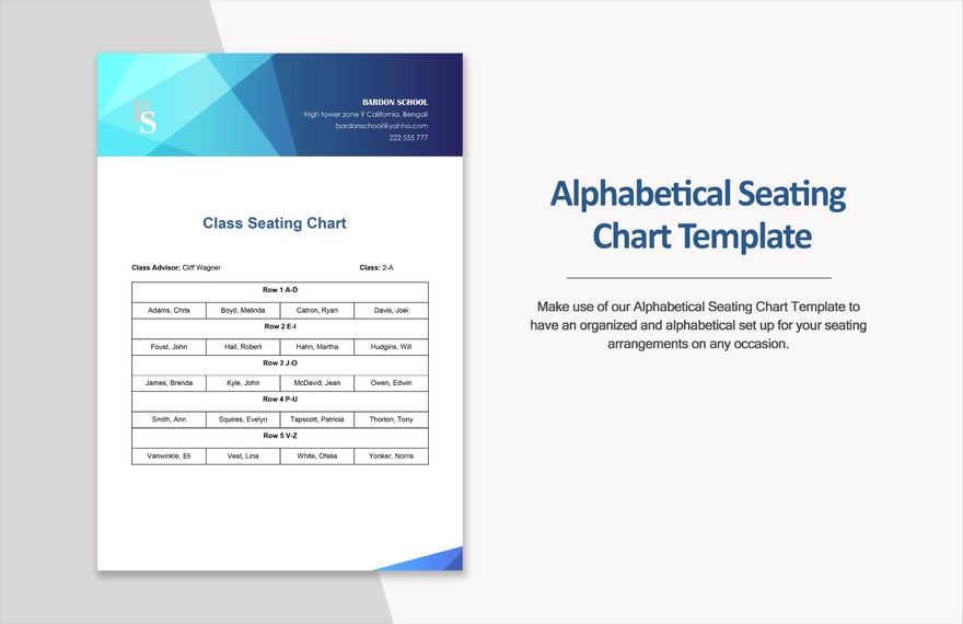 Alphabetical Seating Chart 