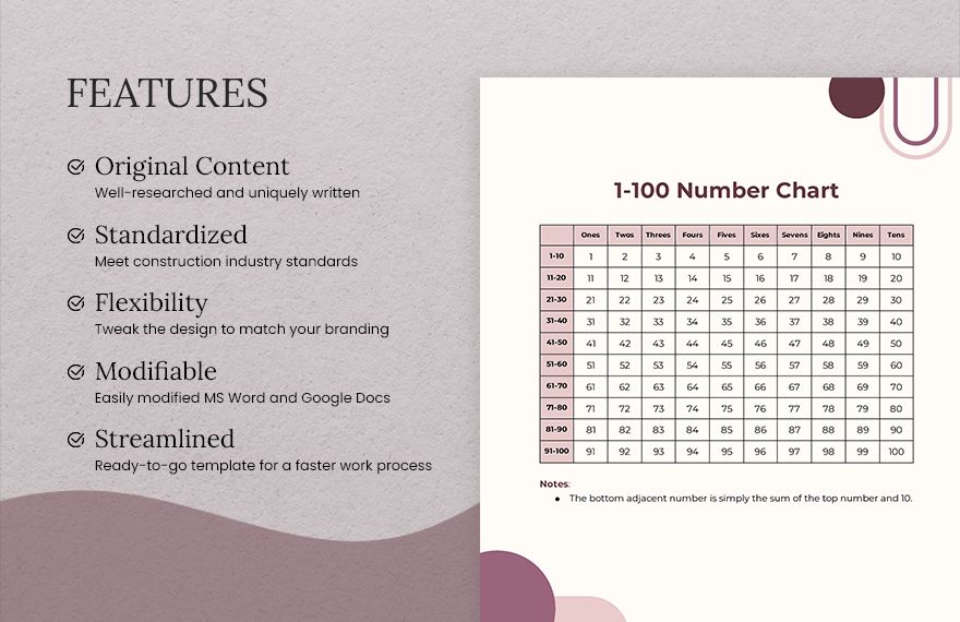 Numbers Chart Template