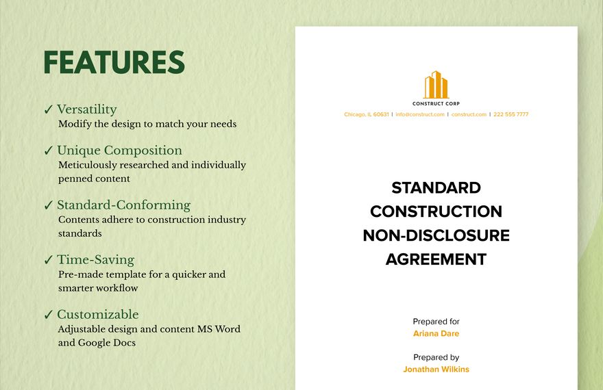 Standard Construction Non-Disclosure Agreement