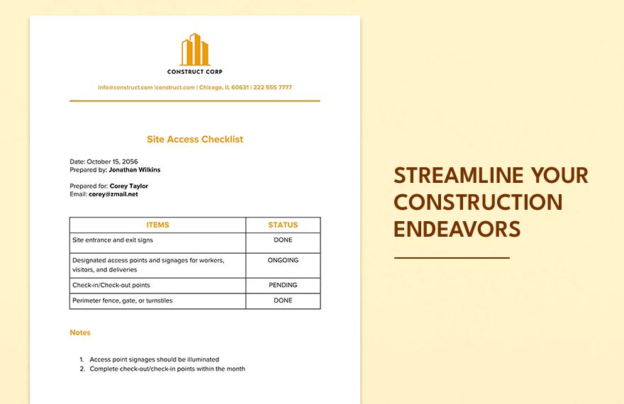 Construction Site Access Checklist
